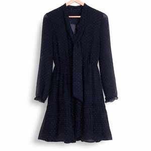 Zara Trafaluc Polka Dot Black White Pleated Semi Sheer Midi Tie Flounce Dress S